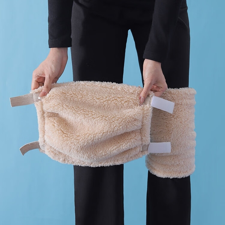 常为者男女士秋冬保暖加绒护膝加厚绑带防滑护膝盖中老年人睡觉防老寒腿 杏色