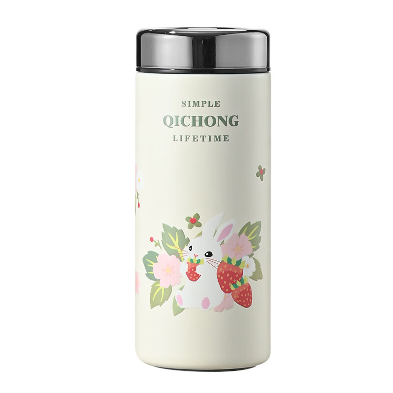 语森忆迷你保温杯新款学生儿童水杯可爱小巧可携式杯 200ml迷你口袋杯 绿色萌小兔【陶瓷内胆+茶隔】 200