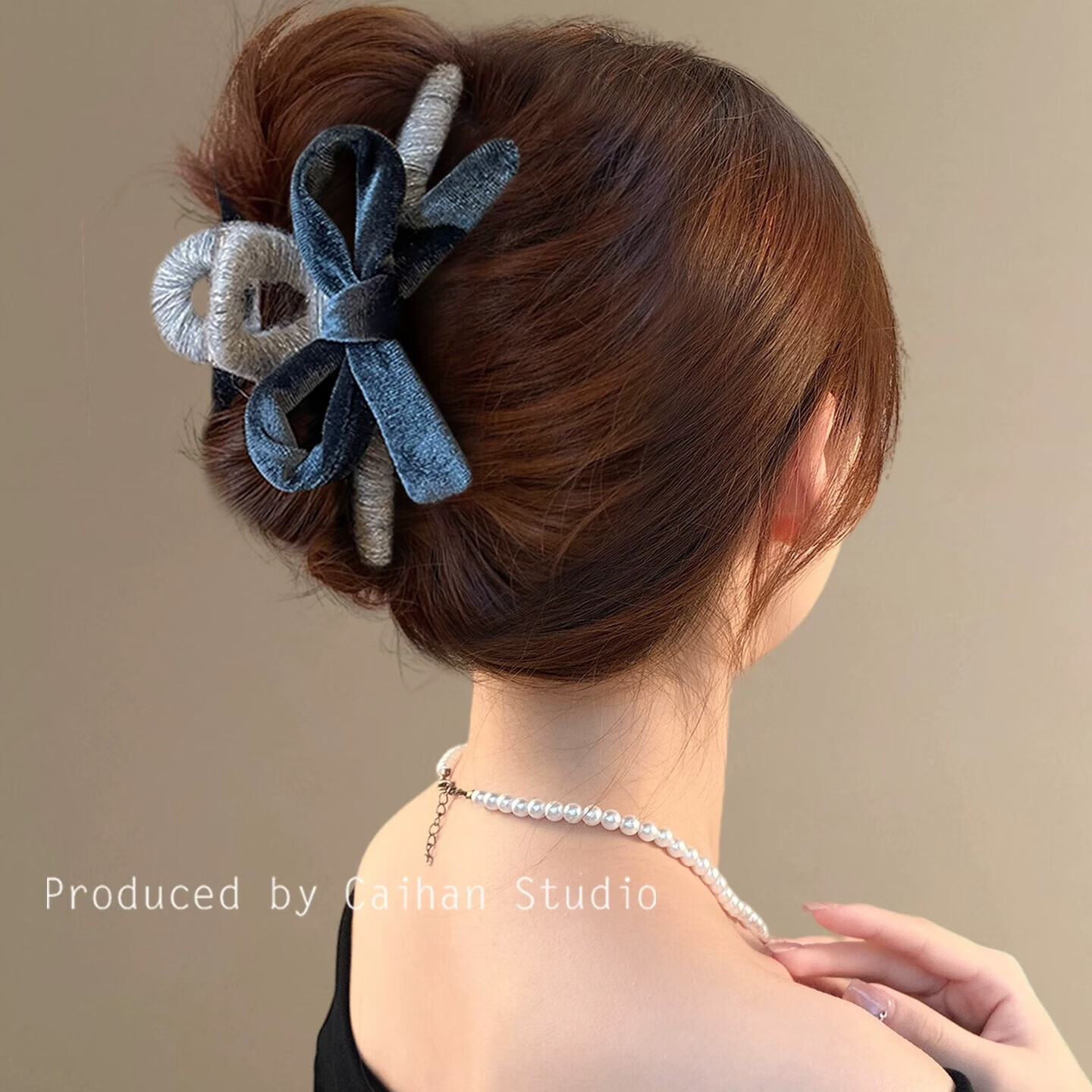 黑色丝绒蝴蝶结抓夹女气质后脑勺鲨鱼夹2025新款高级感发夹子头饰 2个#酒红+蓝色