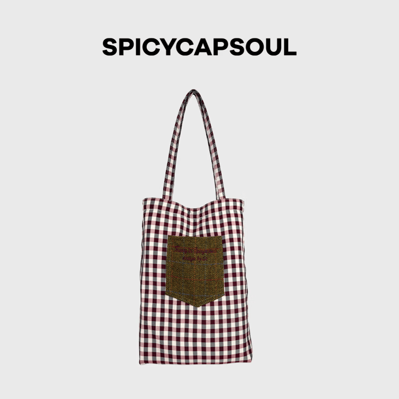 SPICYCAPSOUL【费尔岛】池金物原创双面羊毛呢子格纹单肩布袋托特包 【费尔岛】