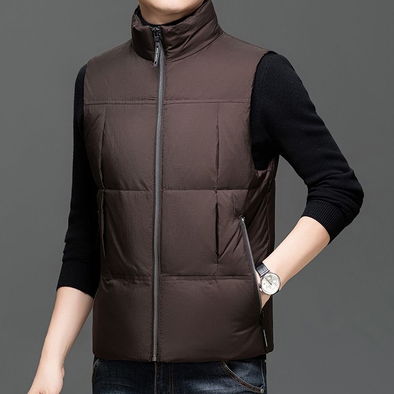 波司登冰洁纯色羽绒马甲男2025秋冬季款加厚白鸭绒保暖背心中青年 棕色 170/M
