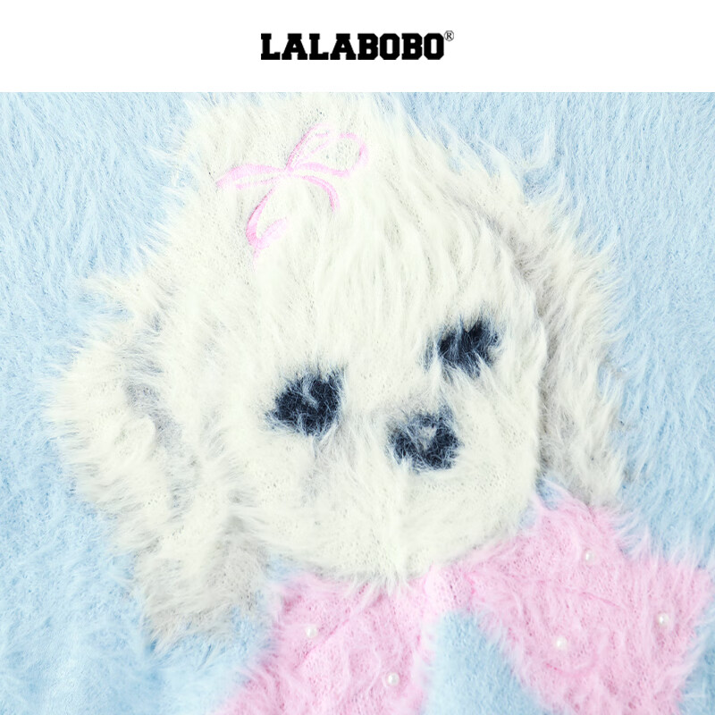 LALABOBO【玩偶系列】毛织毛衣25年冬新潮原创高级蓝保暖上衣RBEC-WSTM14 蓝色 S