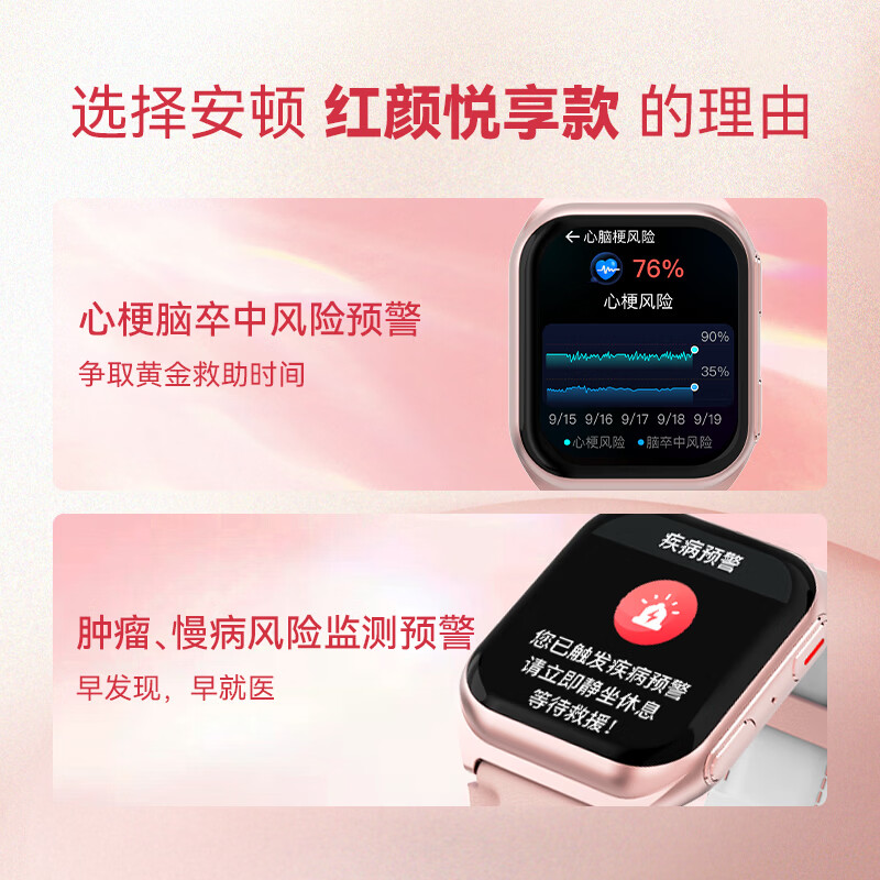 安顿健康预警手表心梗脑卒中风险预警血氧血压血糖趋势监测手表家用免扎针父母节日送礼 胭脂粉