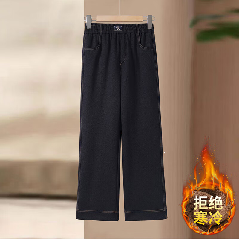 情罗兰（QINGLUOLAN）	妈妈裤子50到60岁牛仔裤休闲裤冬季加绒加厚女裤老年人棉裤女冬 J10黑色 加绒 XL 【80-100斤】