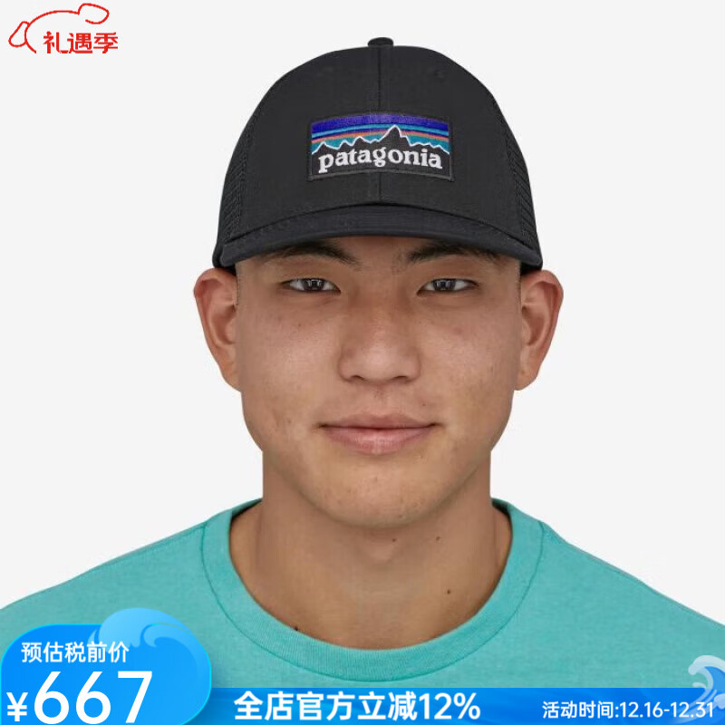 巴塔哥尼亚（Patagonia）男子棒球帽 经典徽标卡车司机帽 户外运动发防晒遮阳帽新款38283 Black ALL