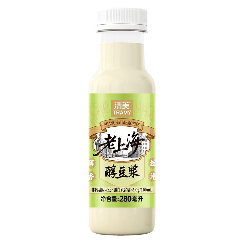 食怀新日期老上海清美醇豆浆健康早餐即饮香浓蜂蜜黑糖红枣奶 清美豆浆280mL【4瓶】 醇豆浆