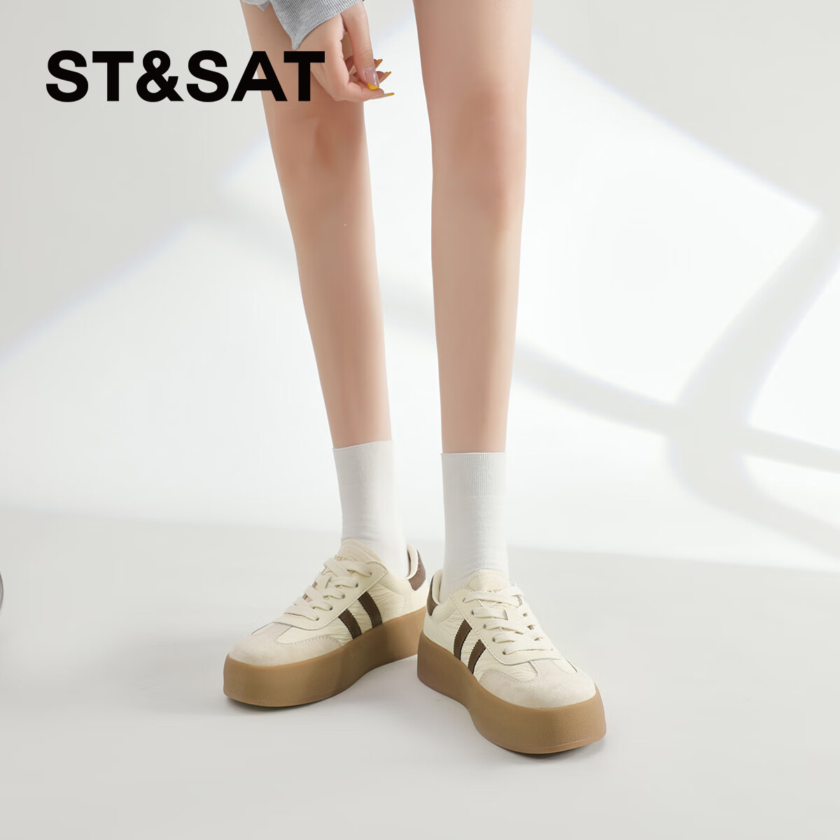 星期六(St&Sat)2026春季新款德训鞋拼色复古气质百搭舒适休闲鞋跑步鞋通勤女鞋子 粉色 37