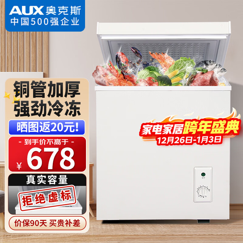 奥克斯（AUX）小冰柜家用小型冷藏柜冷冻柜两用冰柜小型租房家用小冰箱小型冷柜 铜管228升级/可囤350斤肉/减霜80% 172L
