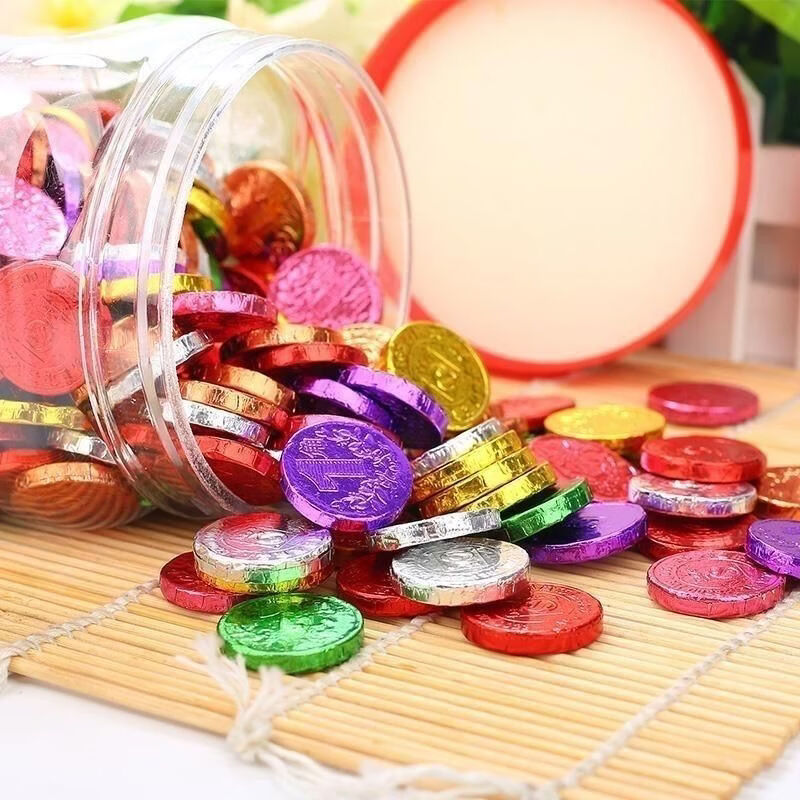 特价小彩币巧克力五彩小金币罐装儿童零食糖果年货婚庆批发桶装 彩色金币一桶约200粒