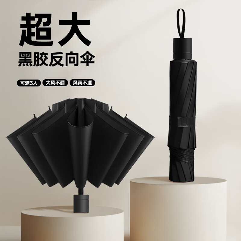 12骨超大号双人伞抗风暴折叠伞晴雨两用黑胶遮阳结实耐用防晒伞 酒红色 12骨