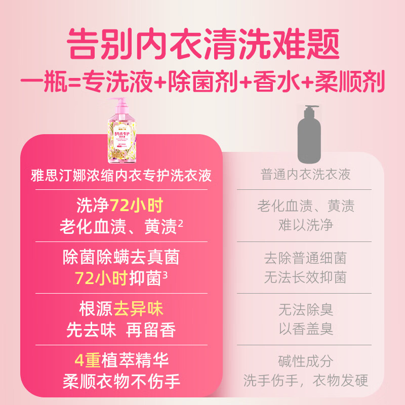 雅思汀娜内衣裤洗衣液洗净老化血渍祛味留香持久抑菌洗内衣裤专用液 300g*1瓶【洗净72H血渍】