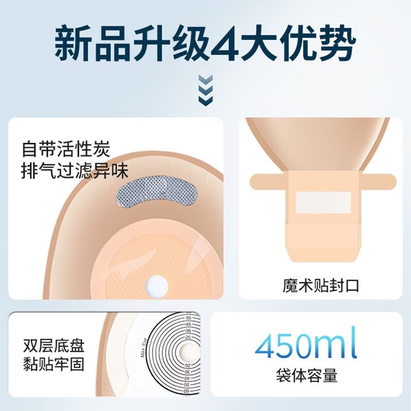 护士同学一件式造口袋可排气碳片除味医用直肠改道肛肠袋一次性大便造瘘袋 升级款双层底盘魔术贴【10片装】碳片除味