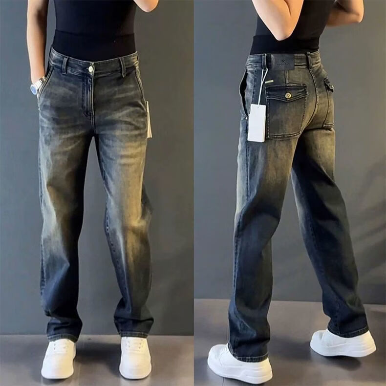 【高档轻奢】新款轻奢直筒牛仔裤男士秋冬百搭宽松垂感欧货休闲裤 蓝色 31 【建议125-135斤】