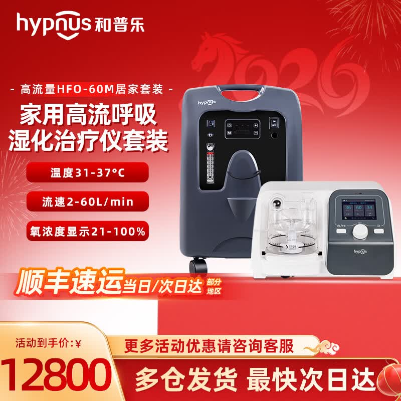 和普乐（hypnus）高流量呼吸湿化治疗仪氧疗仪制氧一体呼吸机家用医用老人慢阻肺 医院同款HFO-60M高流量+10L制氧机【套装】