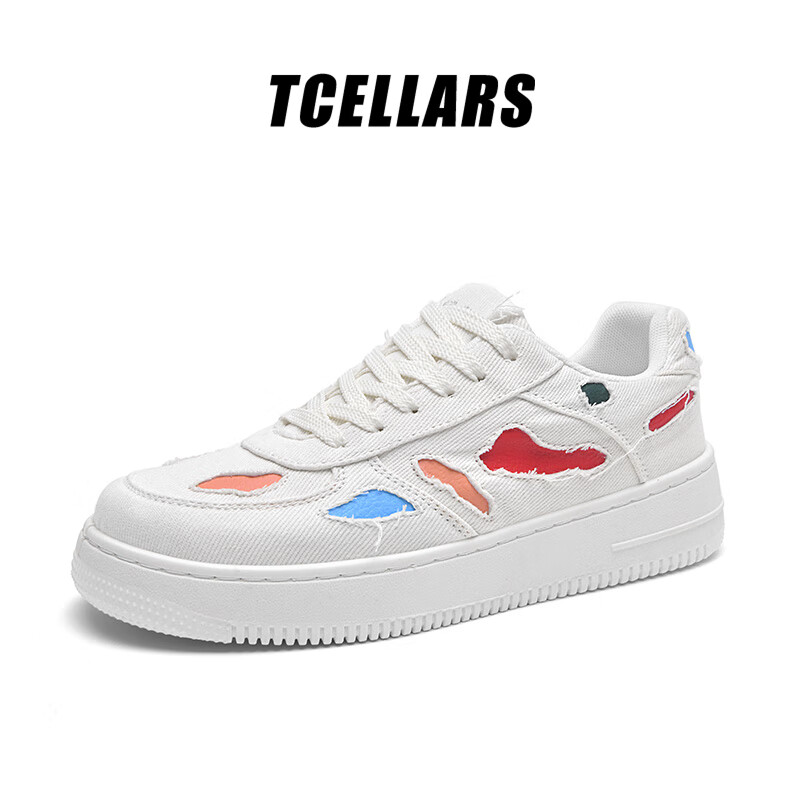 Tcellars男鞋板鞋男2026春季新款潮鞋低帮厚底小白鞋百搭运动休闲鞋子男 影风白 39