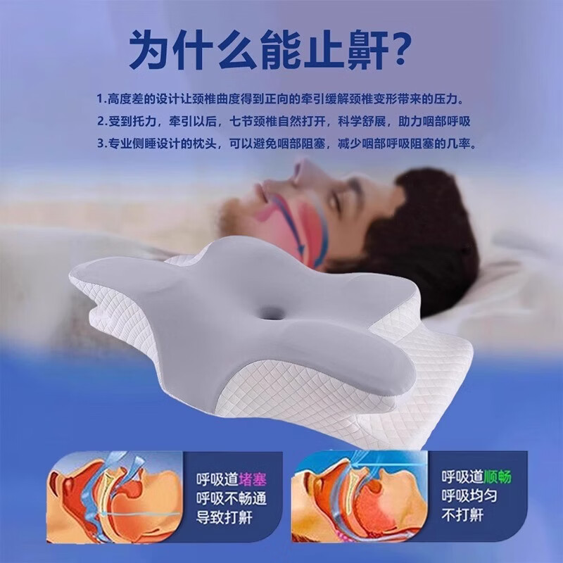 ZSVIP 足淑德国孕妇助眠枕头记忆棉家用矫正睡姿专用不塌陷止鼾神器护颈椎枕 分区护颈助眠枕【新升级2.0】天空蓝