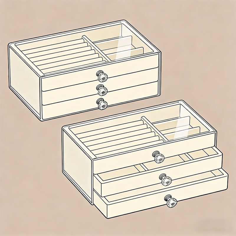 尔思家桌面收纳盒透明首饰盒多层抽屉式轻奢高级感多层防尘亚克力展示盒 米色