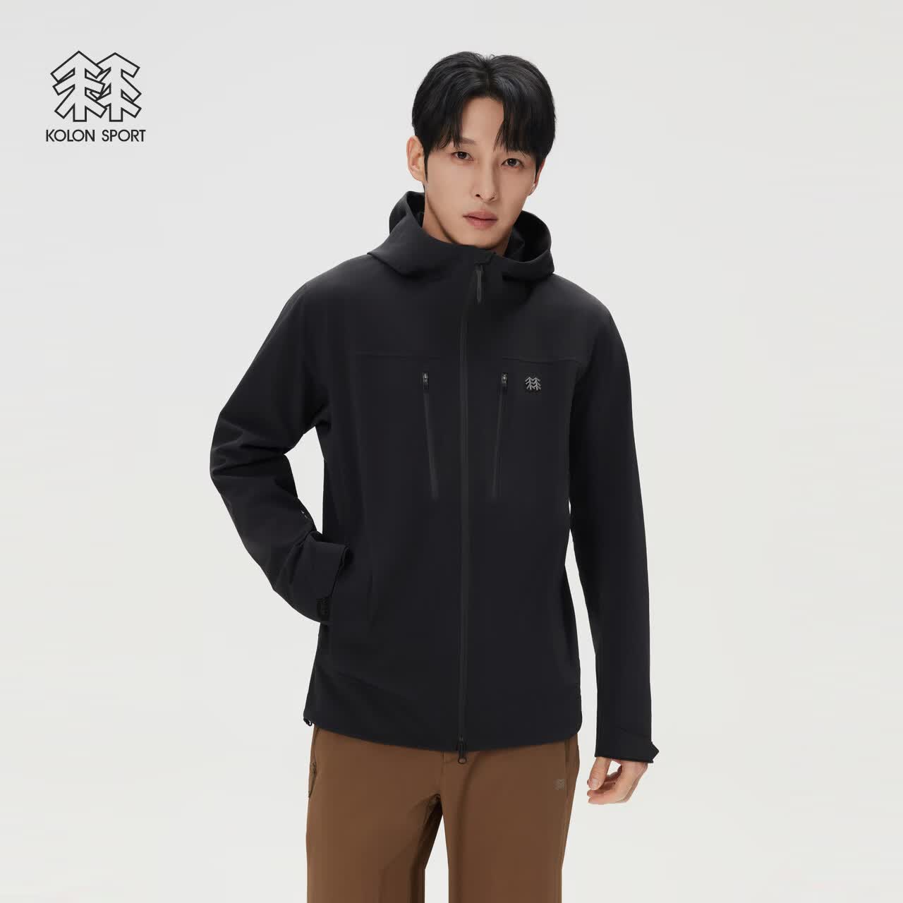 KOLON SPORT/可隆户外软壳衣 男士防泼水防风透湿羊毛内里软壳夹克 LHJK6MNT07-BK 黑色 XL 180/100A