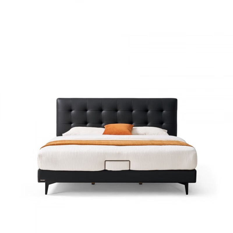 林氏家居真皮小户型双人床主卧高端大气款家用高端轻奢PC583 【黑茶色】高脚齐边床+床垫CD521A 1.5米x2米 床+床垫