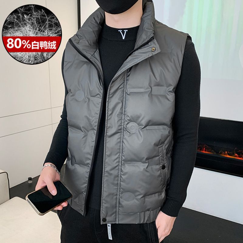波司登冰洁男士立领马甲白鸭绒2022秋冬季款时尚羽绒保暖背心男装 823灰色【白鸭绒】 M 建议80-105斤
