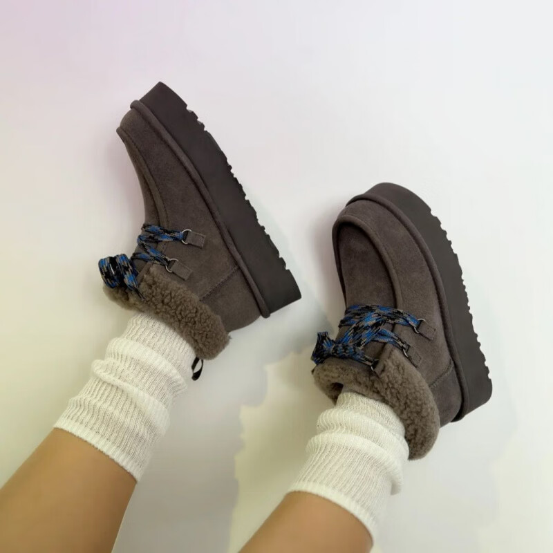 UGG EVERSHEEPSKINS系带UGG雪地靴芙卡拉顶版带标真皮现货加厚时尚雪地靴冬季 芙卡拉雷云灰 40 京东折扣/优惠券