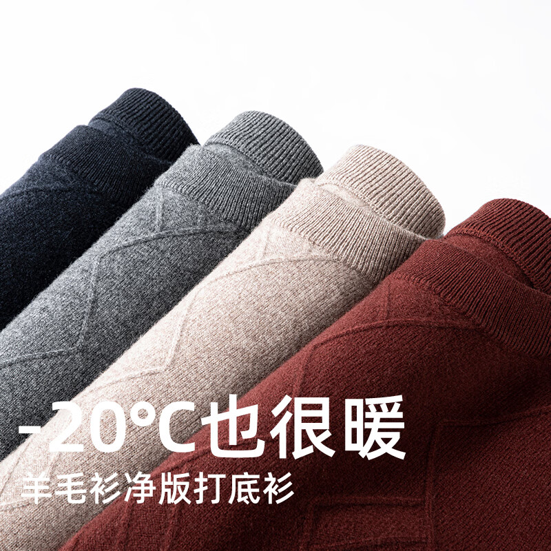 SHANSHAN杉杉纯羊毛衫男秋冬100%绵羊毛加厚柔软保暖毛衣休闲圆领高档上衣 黑色 L /175