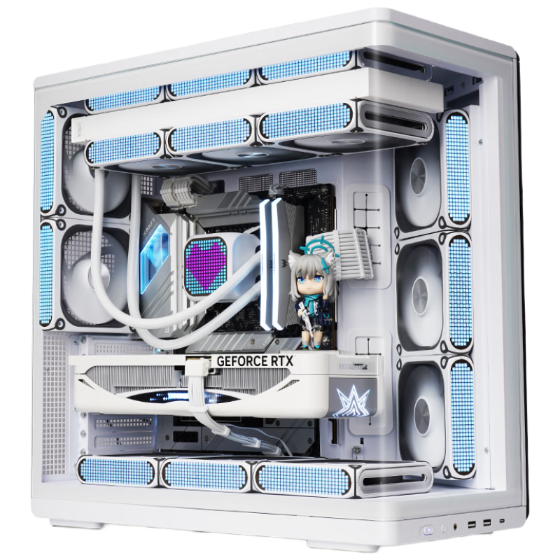 ������ aigo ��� �� ��ɫ ̨ʽ������ 360ˮ�� ATX���� һ�廡�沣�� ���ҷֲ�  443Ԫ