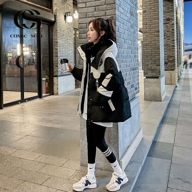 COMIC SOUL派克羽绒棉服女2026年冬季新款小个子宽松显瘦常规款面包服外套 黑色-保障 M _建议105斤以内