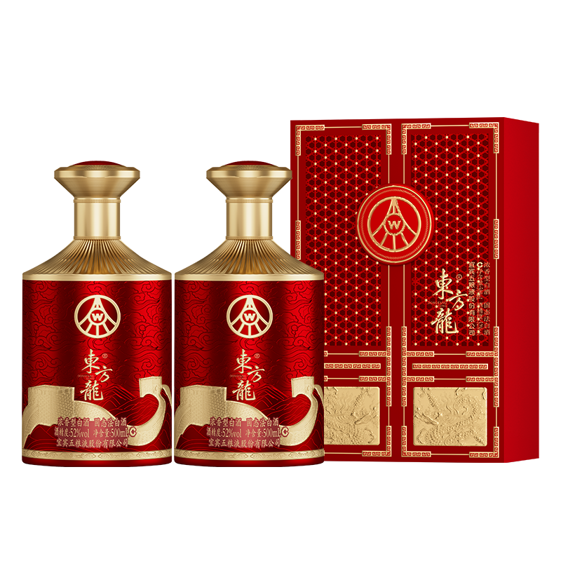 五粮液股份 东方龙 龙腾万里 浓香型白酒 52度 500mL*2瓶 年货送礼