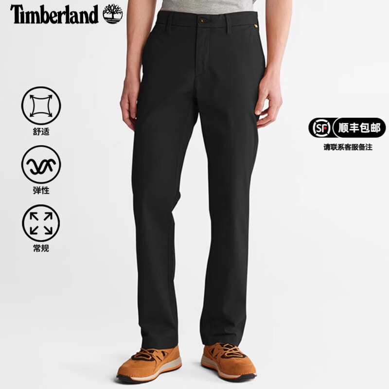 添柏岚（Timberland）男裤休闲裤子秋季新款户外运动卡其裤弹力直筒梭织长裤A2BZA 黑色 A2BZA001 38
