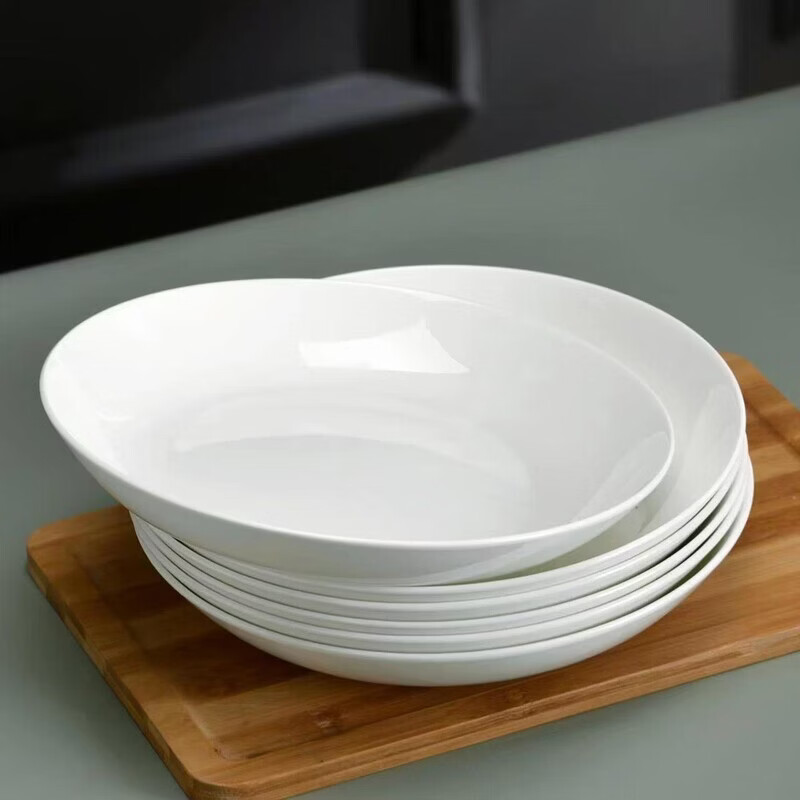 简漾纯白瓷盘子餐具家用6/7寸盘子饭盘套装高级感深菜盘陶瓷小碟子 8英寸纯白加厚饭盘6支装-瓷质细腻易清洗 两年销量遥遥领先