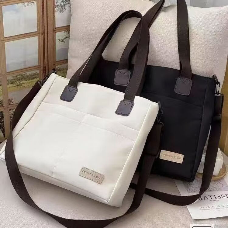 【精选】设计日系拉链通勤加厚帆布托特包休闲文艺学生简约单肩斜 黑色