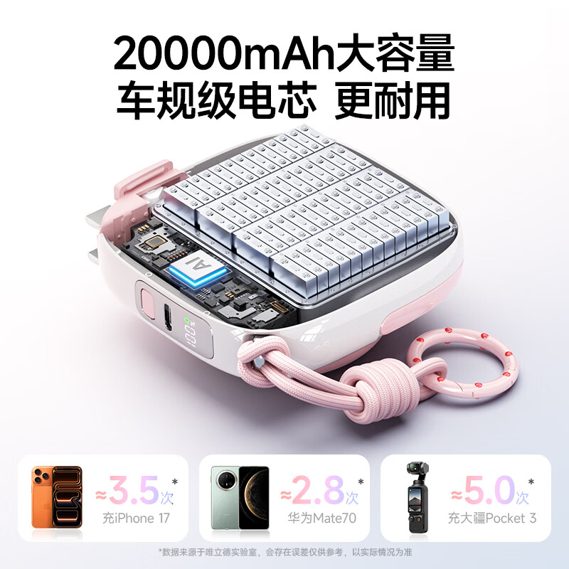 VENIDER【2026年新款丨云朵随意充】新国家3C认证可上飞机高铁自带线磁吸充电宝2万毫安超级快充移动电源 【云朵系列 随意充】少女粉1万毫安 【超级新品丨云朵随意充系列】