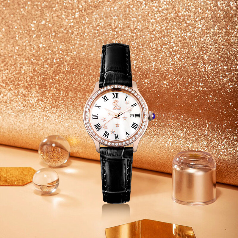 DK满天星女士石英表2026新款情人节生日纪念日礼物送女友送老婆 星语漫辰-静谧黑皮带 30mm
