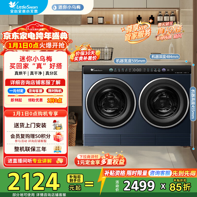 小天鹅（LittleSwan）迷你小乌梅双筒洗衣机全自动 母婴儿内衣可组懒人三筒洗衣机小型可叠加外挂洗烘一体 TNDD20-08AIDE【迷你小乌梅】