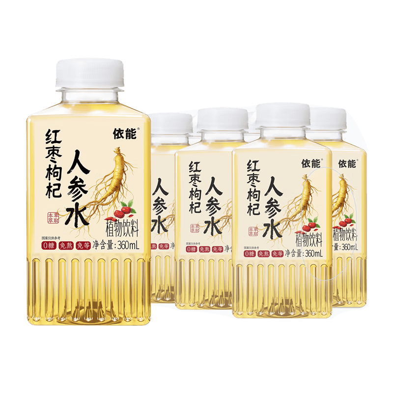 依能红枣枸杞人参水 0糖0脂植物饮料 含药食同源360ml*6瓶 塑膜装