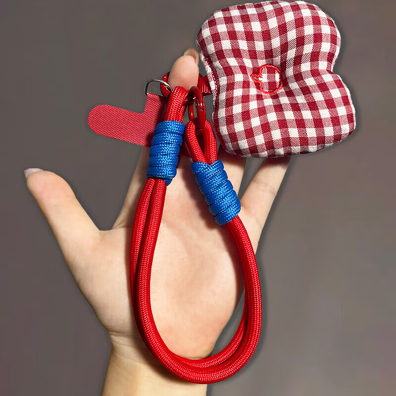 手机挂绳新年红短款绳格子挂件便携钥匙扣手机壳挂绳防丢手机链 【新年红】苹果方块挂绳+红色夹片+小吊绳
