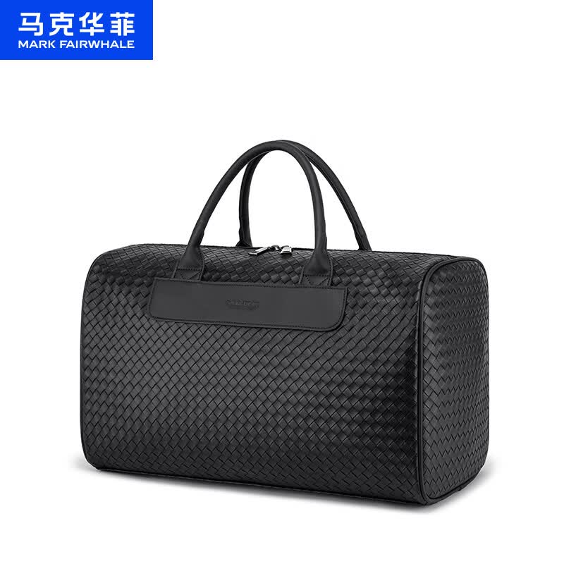 马克华菲（MARK FAIRWHALE）编织耐磨耐脏休闲手提健身包时尚简约行李包高级大容量耐用旅行包 黑色