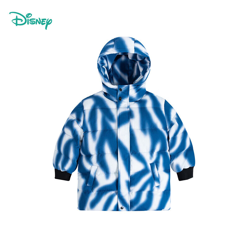 迪士尼（Disney）儿童男女中长款时尚休闲保暖90白鸭绒羽绒服冬季童装外套 【90白鸭绒】蓝白拼色 130