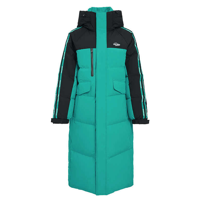 雪中飞秋冬新款情侣羽绒服拼接撞色活力连帽大口袋情侣加厚中长款羽绒服 暮光紫|6140 XS 160/84A