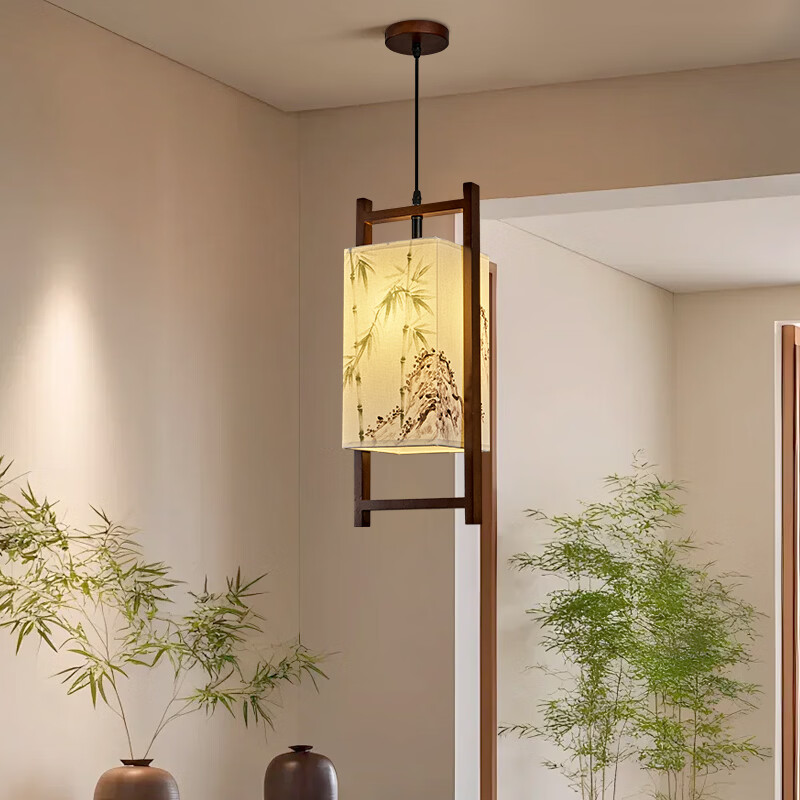 中式宋代美学小吊灯复古实木茶室书房餐厅过道走廊玄关床头吊灯 03-竹送映画【送全光谱护眼光源】 三色变光