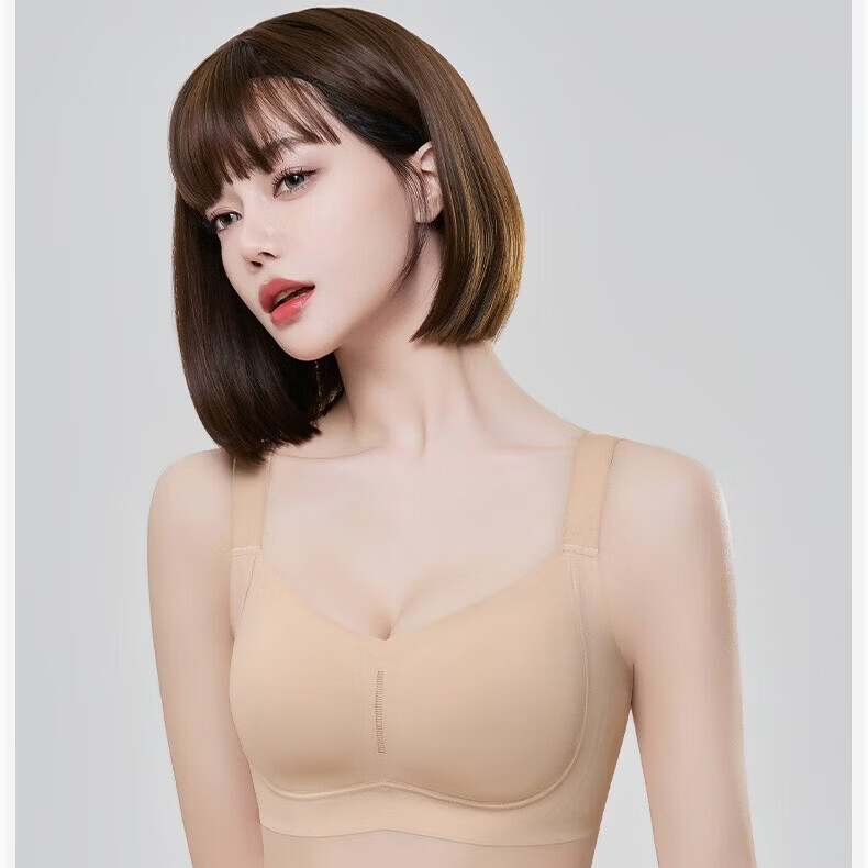 千奈美渐变色无痕无钢圈大码内衣提拉聚拢防下垂薄杯胸罩 晚香肤 M