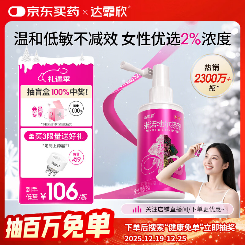 【推荐下单3瓶】达霏欣 米诺地尔酊搽剂生发喷雾2%浓度60ml/瓶脱发生发液【女士发缝宽专用】防脱生发育发发际线增长液洗