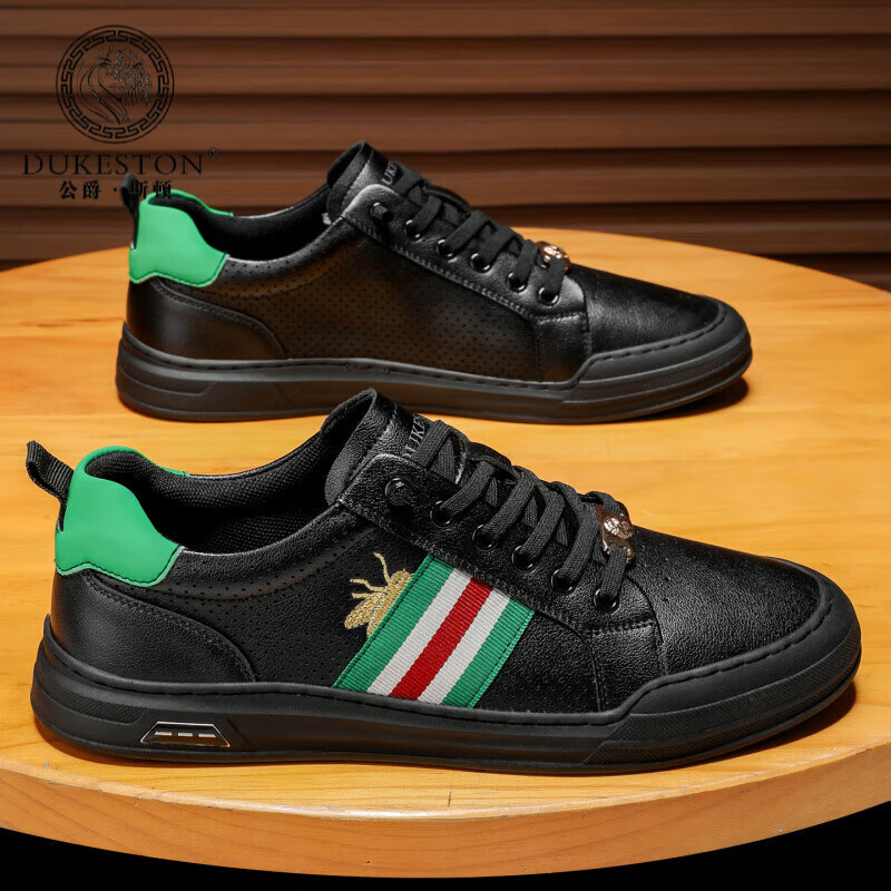 公爵斯顿 DUKESTON轻奢男鞋休闲板鞋鞋面透气孔设计简约时尚轻便百搭网面复古 米色 40 标准皮鞋尺码