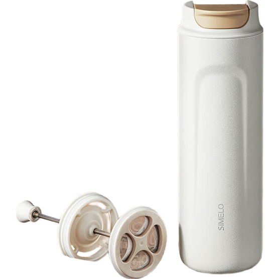 SIMELO法壓壺打奶泡咖啡壺手壓手沖咖啡過濾杯泡茶法壓杯耐熱 西雅圖白【保溫、保冷】 470ml