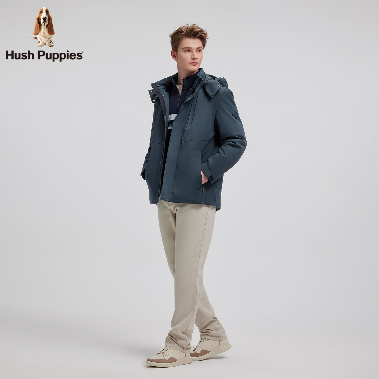 暇步士（Hush Puppies）【挺括有型】男装2025冬季新款蓬松舒适锁温安心绒羽绒服 靛光蓝 M