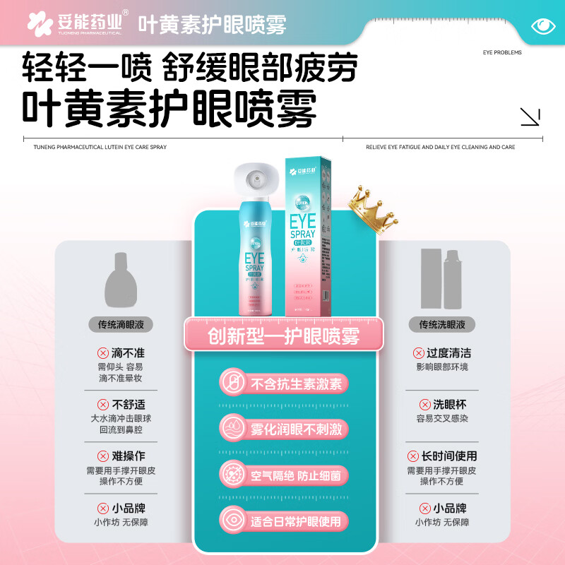 妥能药业叶黄素护眼喷雾温和型洗眼液抗菌消缓解炎眼睛干涩疲劳视力模糊 【五瓶】温和型