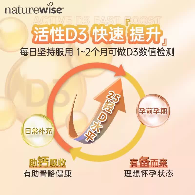 naturewise维生素d3阳光瓶成人男女备孕中老年补钙促钙吸收活性vd3维他命d 【2000IU】成人/备孕维生素D3 360粒*1瓶