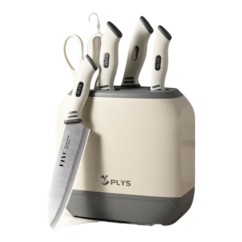 PLYS刀具套裝廚房切菜刀抗菌家用菜板不銹鋼水果刀剪刀骨刀廚具組合 【豪華款】刀具7件套+不銹鋼雙面菜板