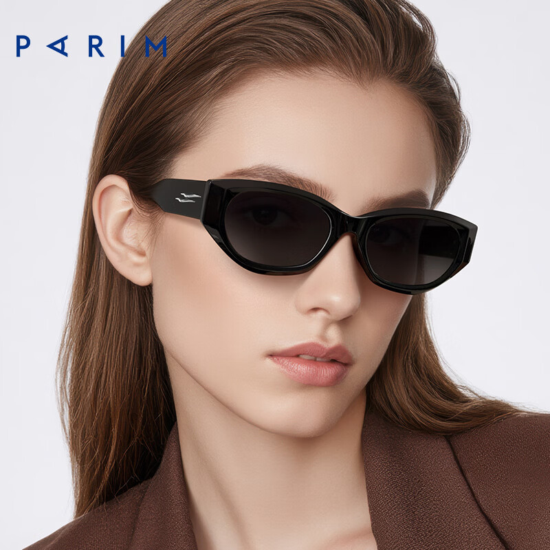 派丽蒙（PARIM）田栩宁同款猫眼墨镜女复古大脸偏光防紫外线眼镜男款74019逆行者 B1PR 黑色-黑色-深灰